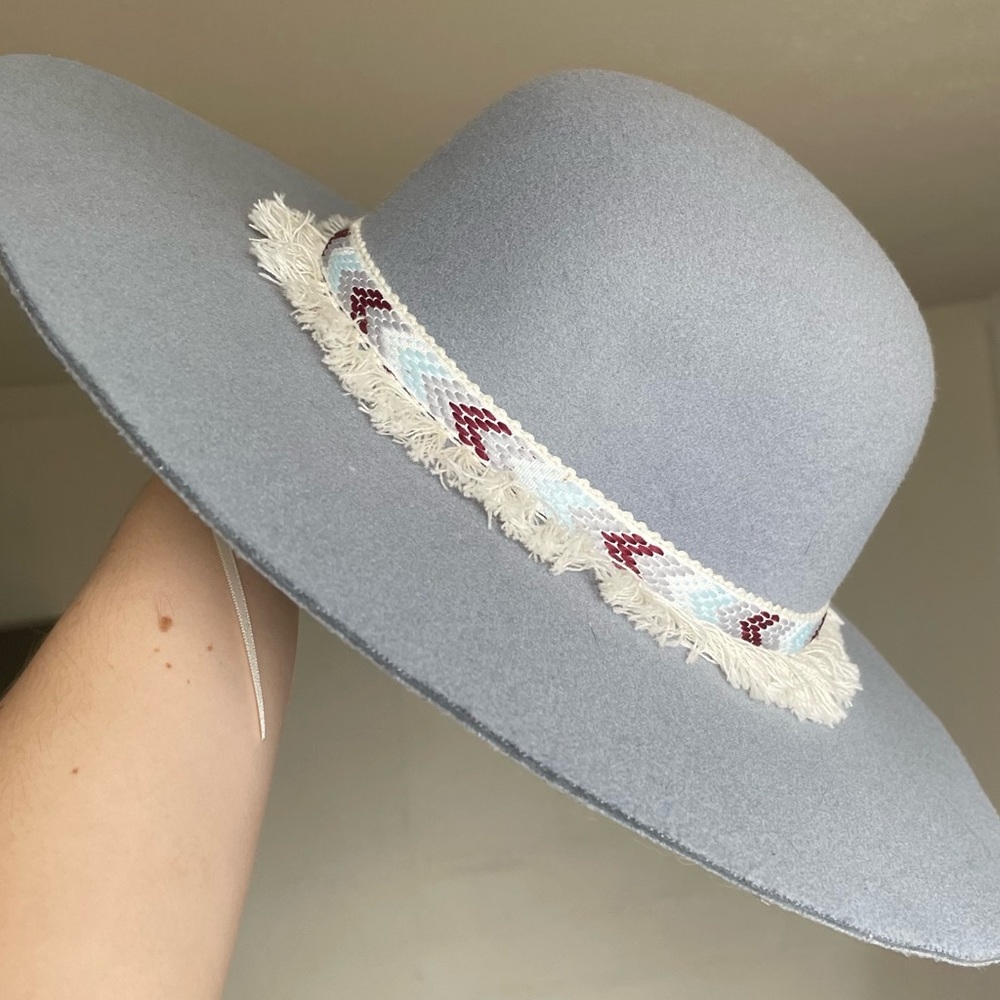 boho blue brimmed hat